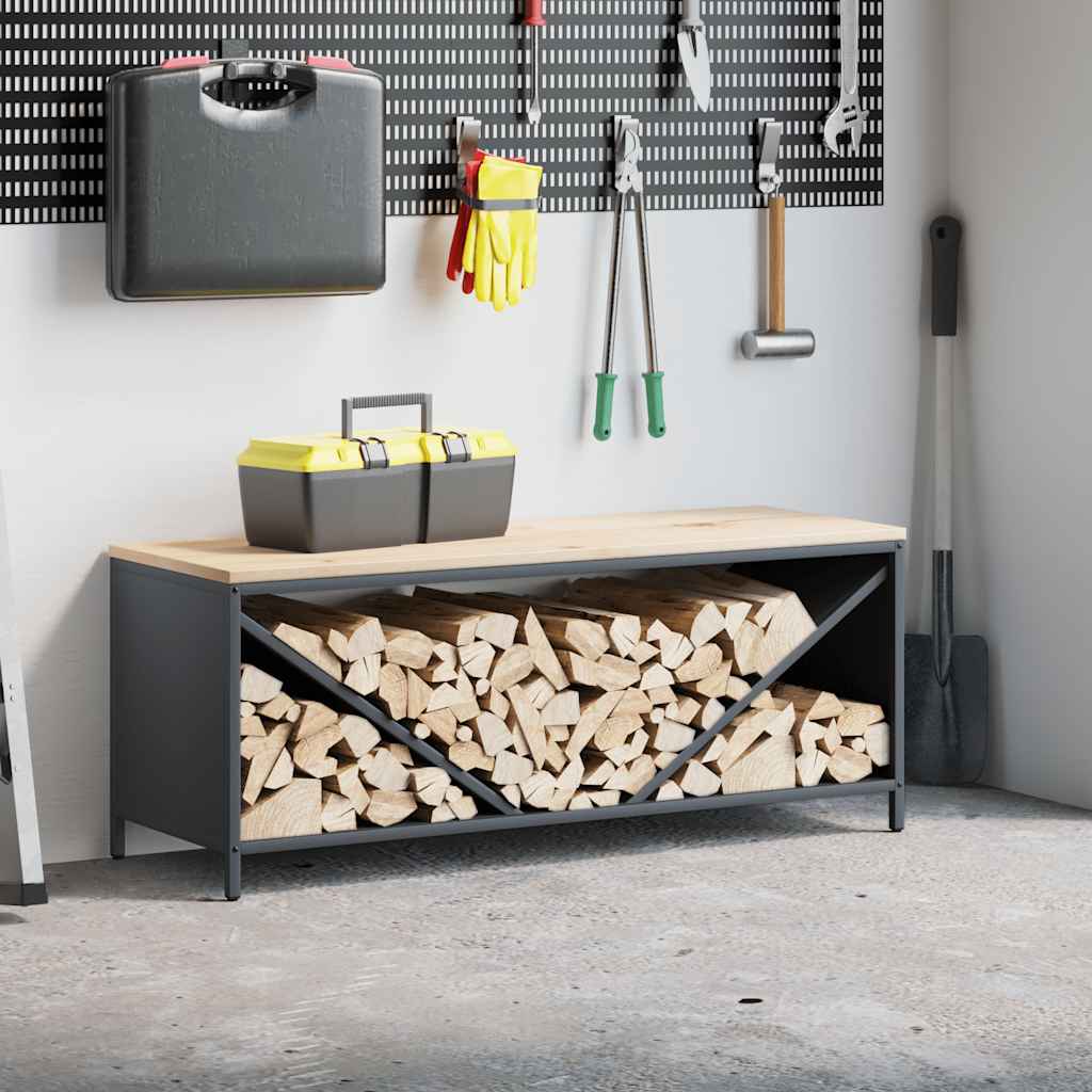vidaXL Brandhoutrek met houten blad 100,5x35,5x40 cm zwart