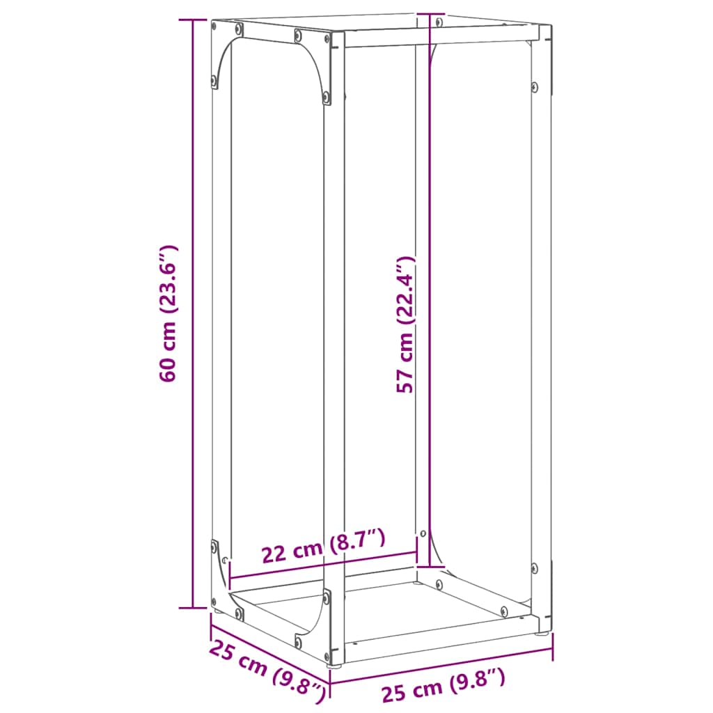 vidaXL Brandhoutrek 25x25x60 cm koudgewalst staal zwart