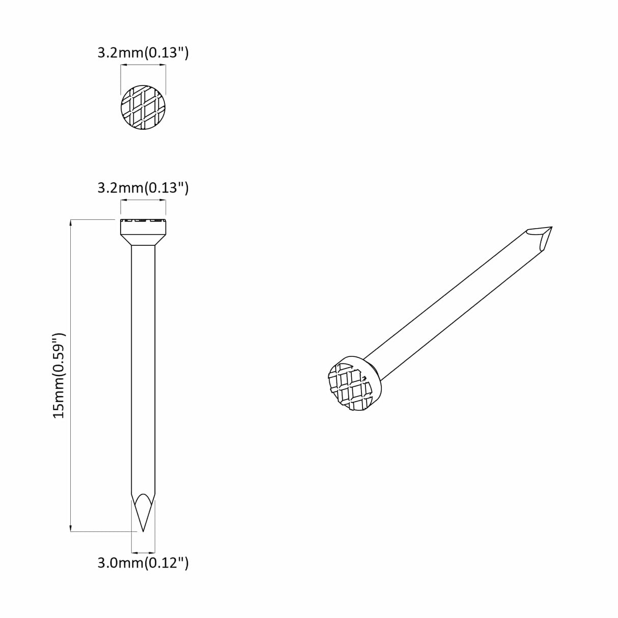 vidaXL Spijkers voor Hout 2 pcs Zilver Ø 3 x 15 mm Metaal