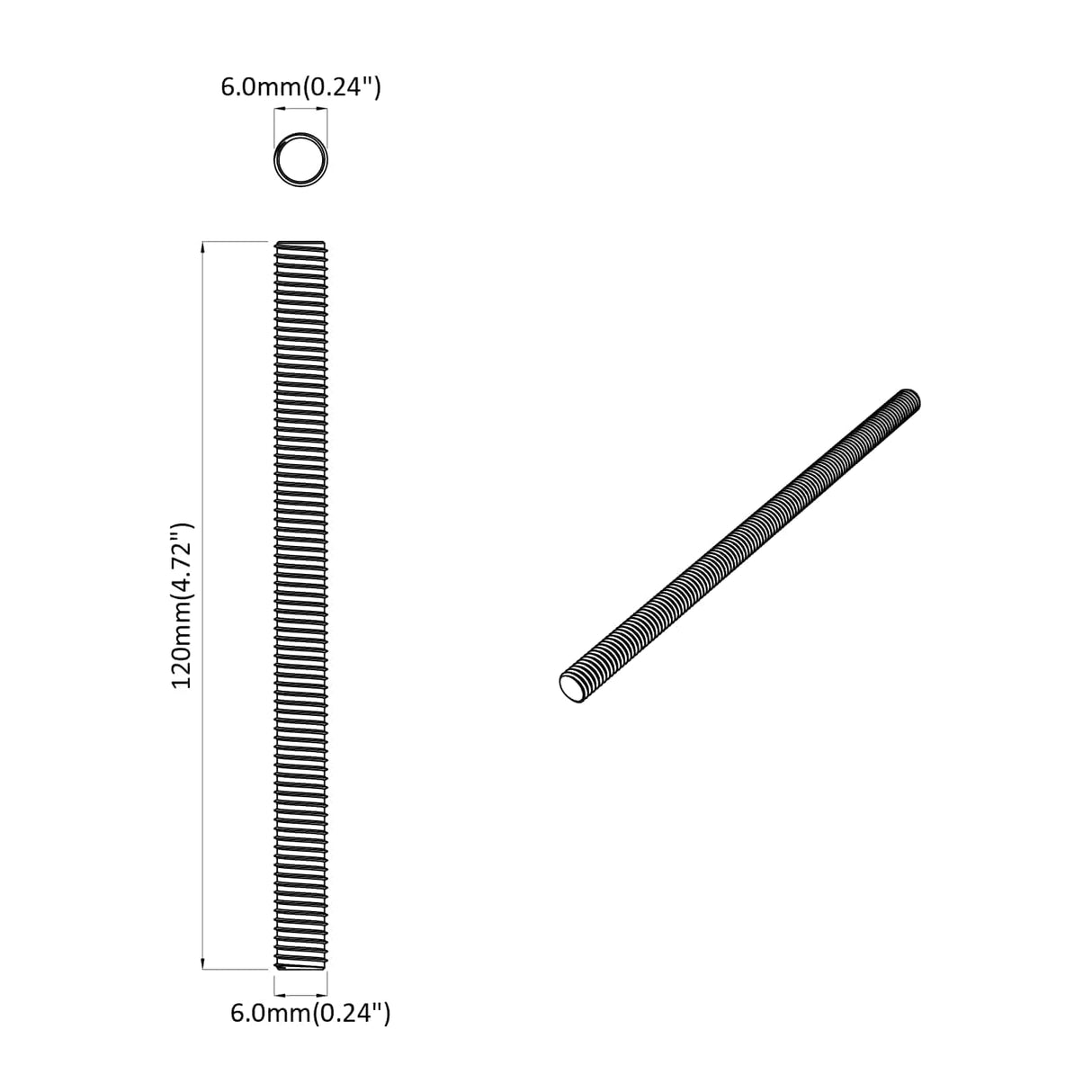 vidaXL Draadstangen 2 pcs Zilver M6 x 120 mm Metaal