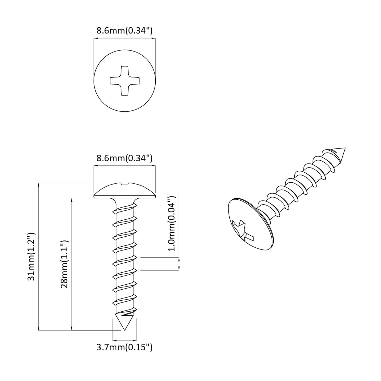 vidaXL Tapping Spijker 2 pcs Zwart M4 x 28 mm Staal