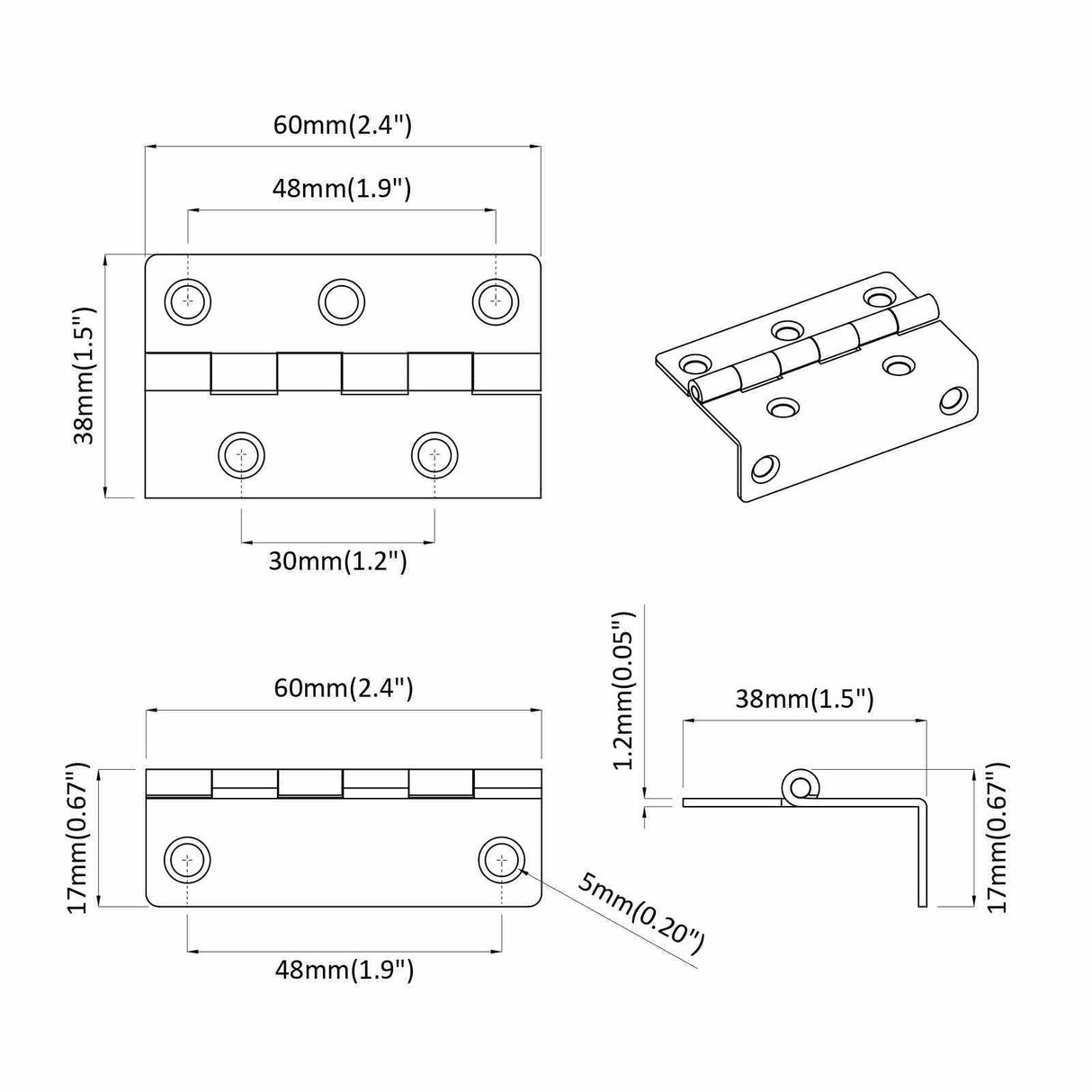 vidaXL Scharnier 2 pcs Zwart 38 x 17 x 60 mm IJzer