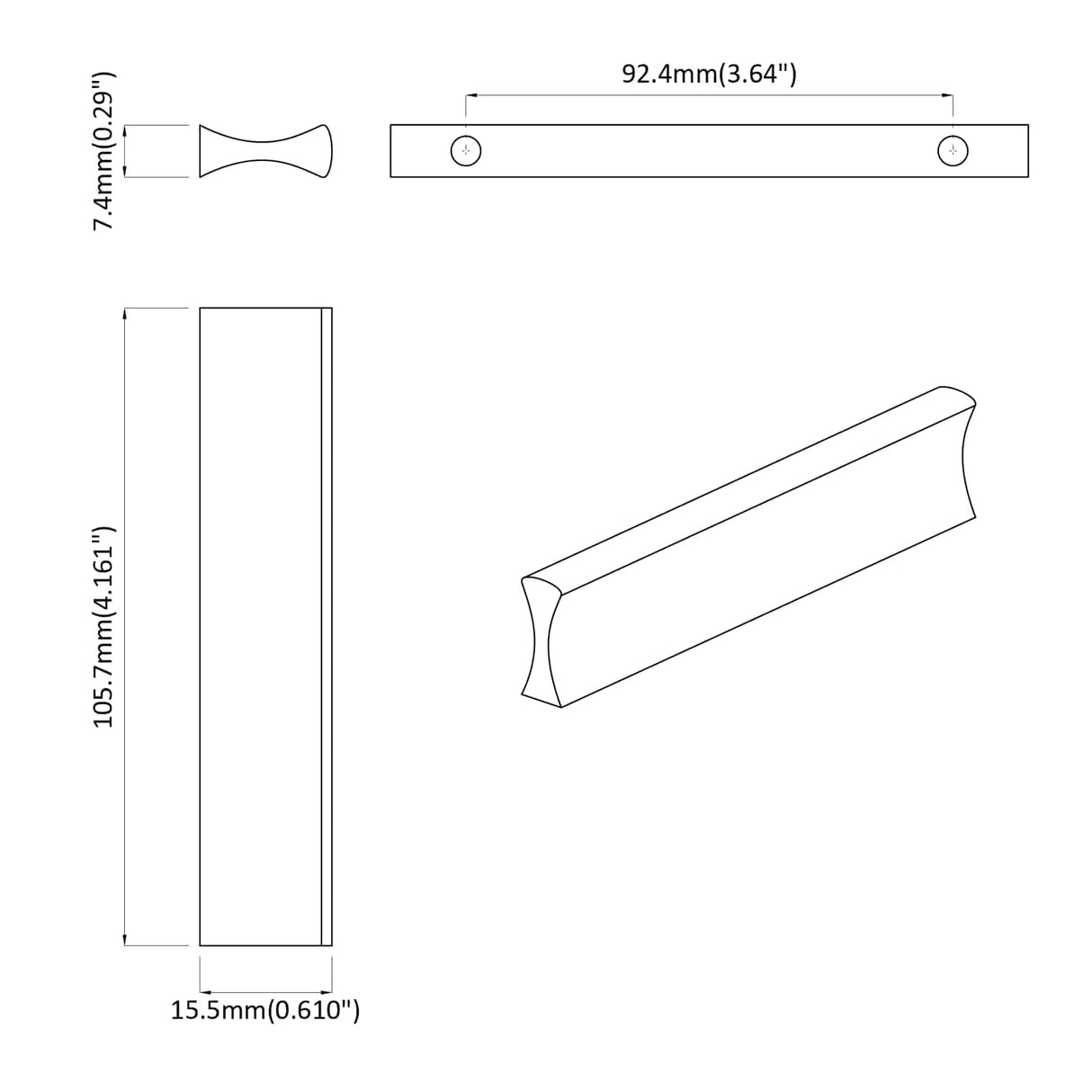 vidaXL Handvat Effen 2 pcs Zilver 105.7 x 7.4 x 15.5 mm Aluminium