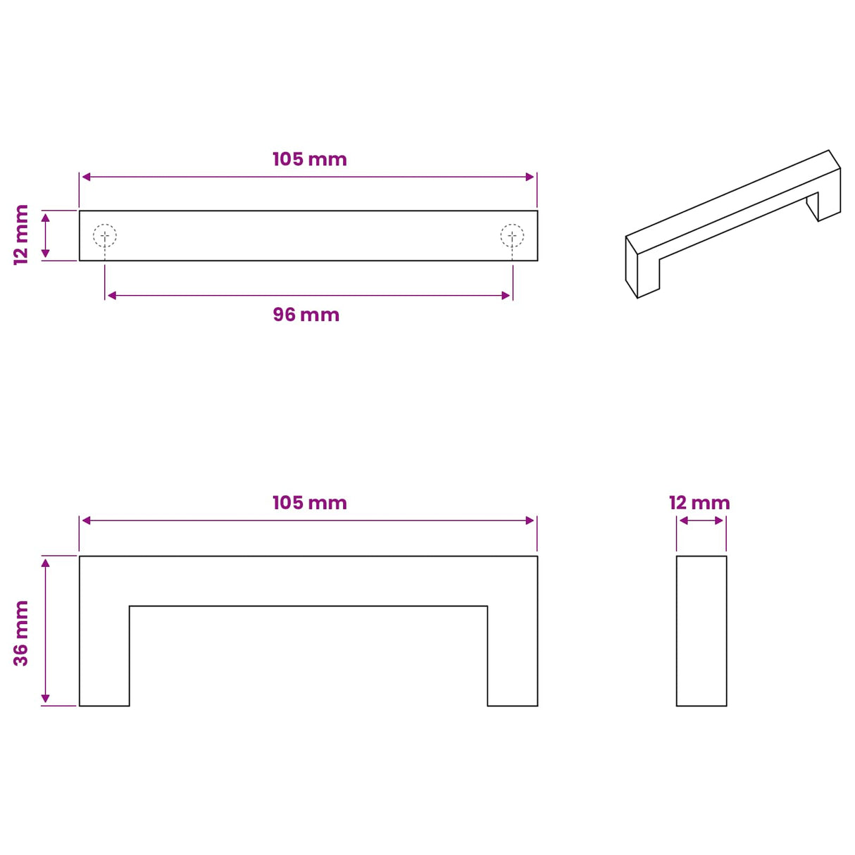 vidaXL Meubel Handvat 530 pcs Zwart 105 x 12 x 36 mm IJzer