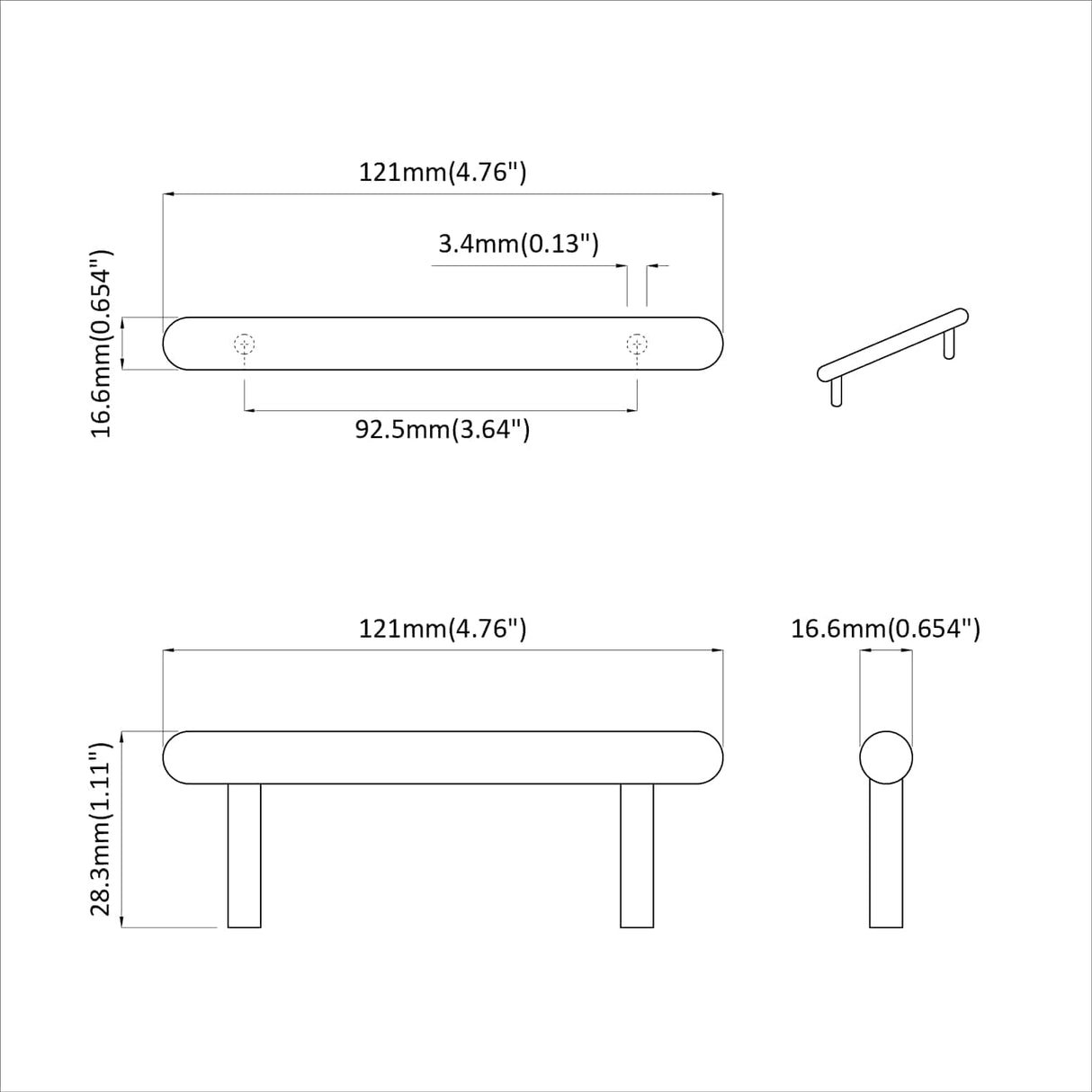 vidaXL Kast Handvat 2 pcs Zwart 121 x 16,6 x 28,3 mm IJzer