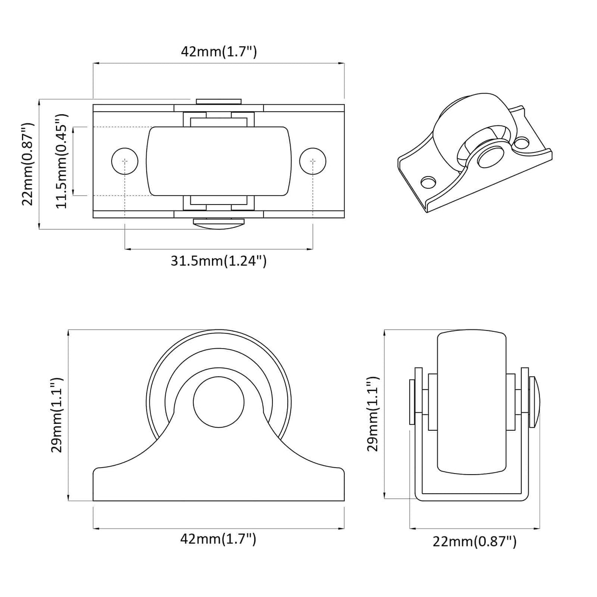 vidaXL Caster 2 pcs Wit 42 x 11,5 x 29 mm IJzer