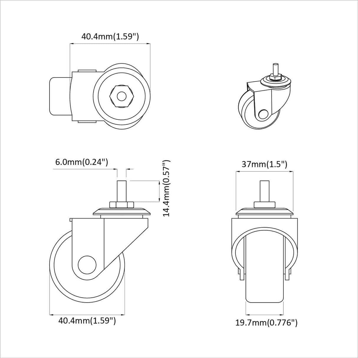 vidaXL Zwenkwiel 2 pcs Zwart 40,4 x 40,4 x 19,7 mm Ijs en nylon