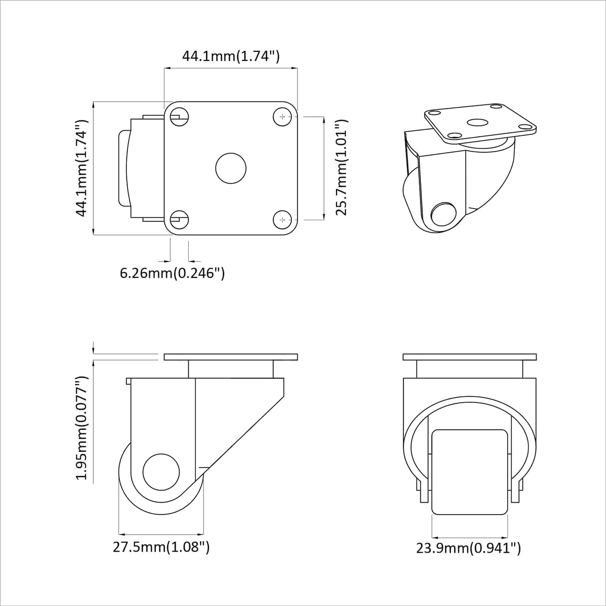 vidaXL Caster 2 pcs Zilver 44,1 x 44,1 x 1,95 mm Nylon
