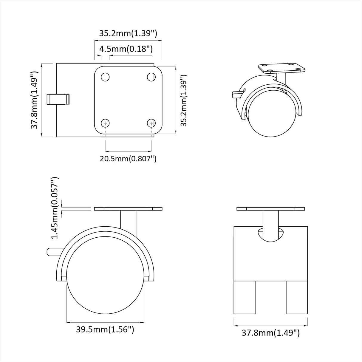 vidaXL Wiel 2 pcs Zwart 39,5 x 39,5 x 37,8 mm Ijzer en Polypropyleen