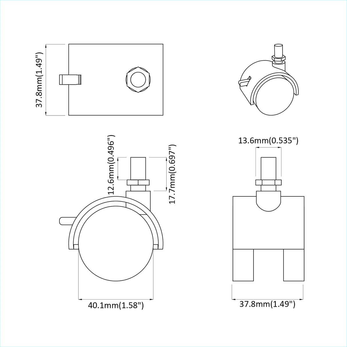 vidaXL Caster 2 pcs Zwart en Zilver 40,1 x 40,1 x 37,8 mm Ijzer en PP