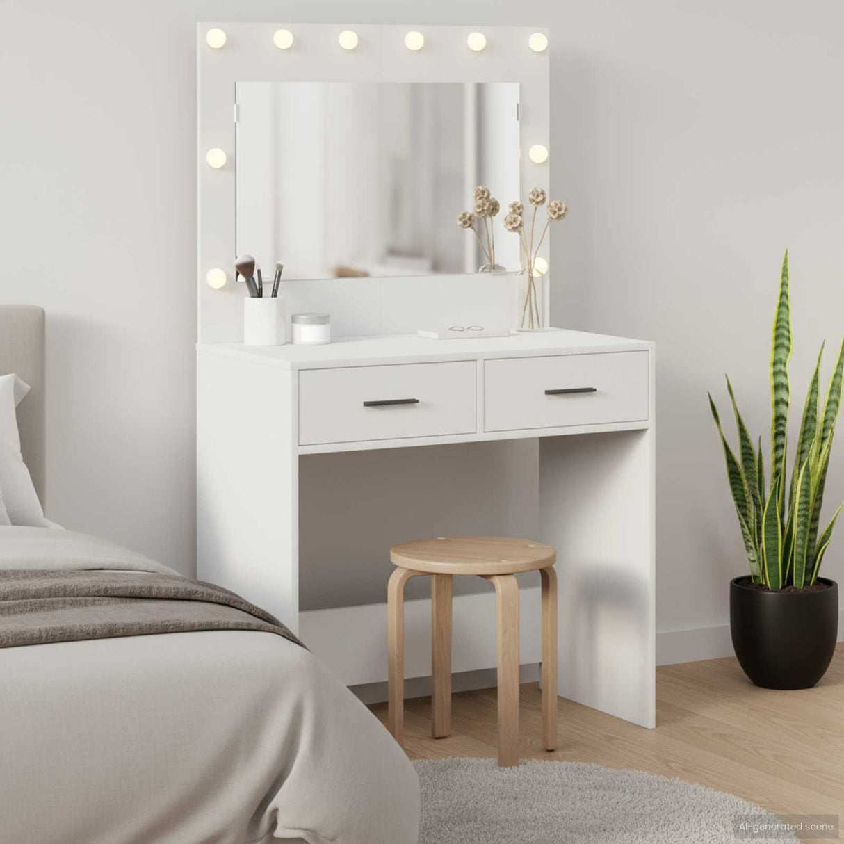 vidaXL Kaptafel met spiegellichten Wit 78,5 x 41 x 135 cm Bewerkt hout