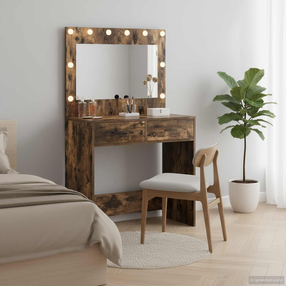 vidaXL Kaptafel met spiegellichten Wit 78,5 x 41 x 135 cm Bewerkt hout