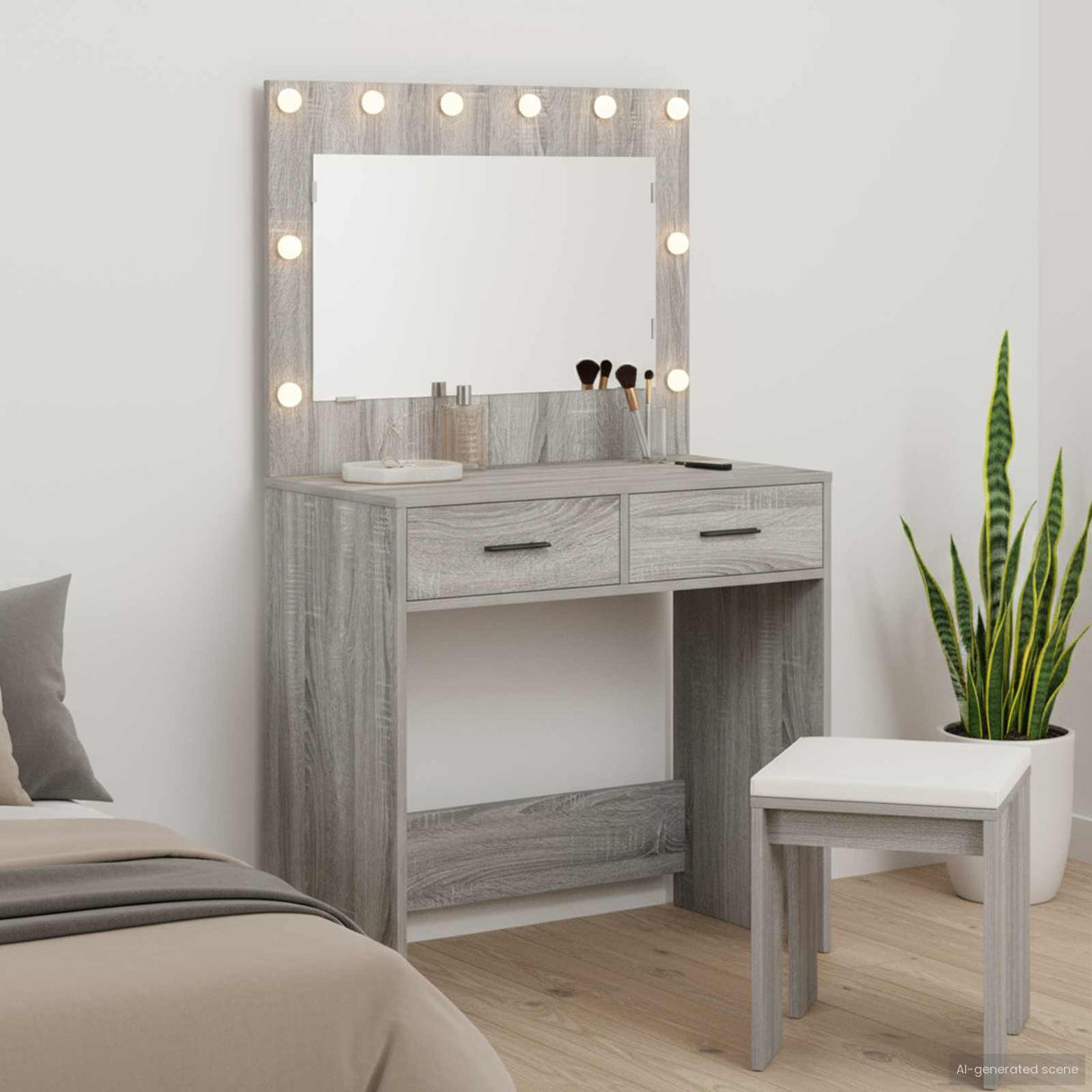 vidaXL Kaptafel met spiegellichten Wit 78,5 x 41 x 135 cm Bewerkt hout
