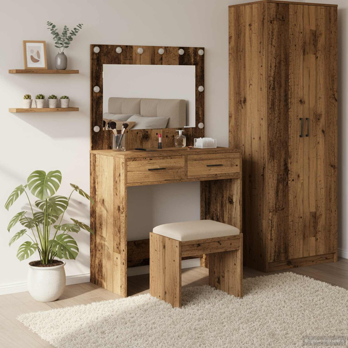 vidaXL Kaptafel met spiegellichten Wit 78,5 x 41 x 135 cm Bewerkt hout