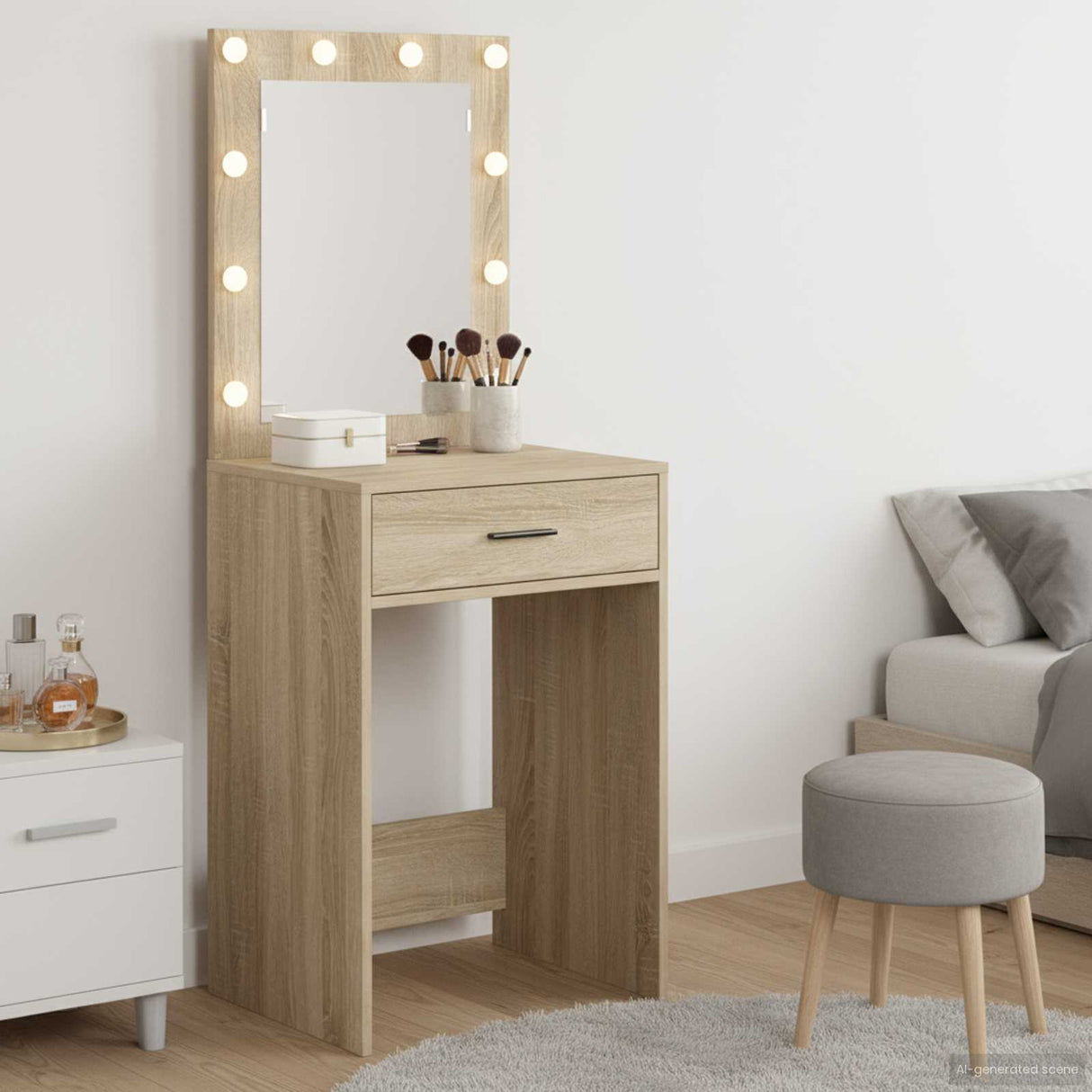 vidaXL Kaptafel met spiegellichten Wit 78,5 x 41 x 135 cm Bewerkt hout