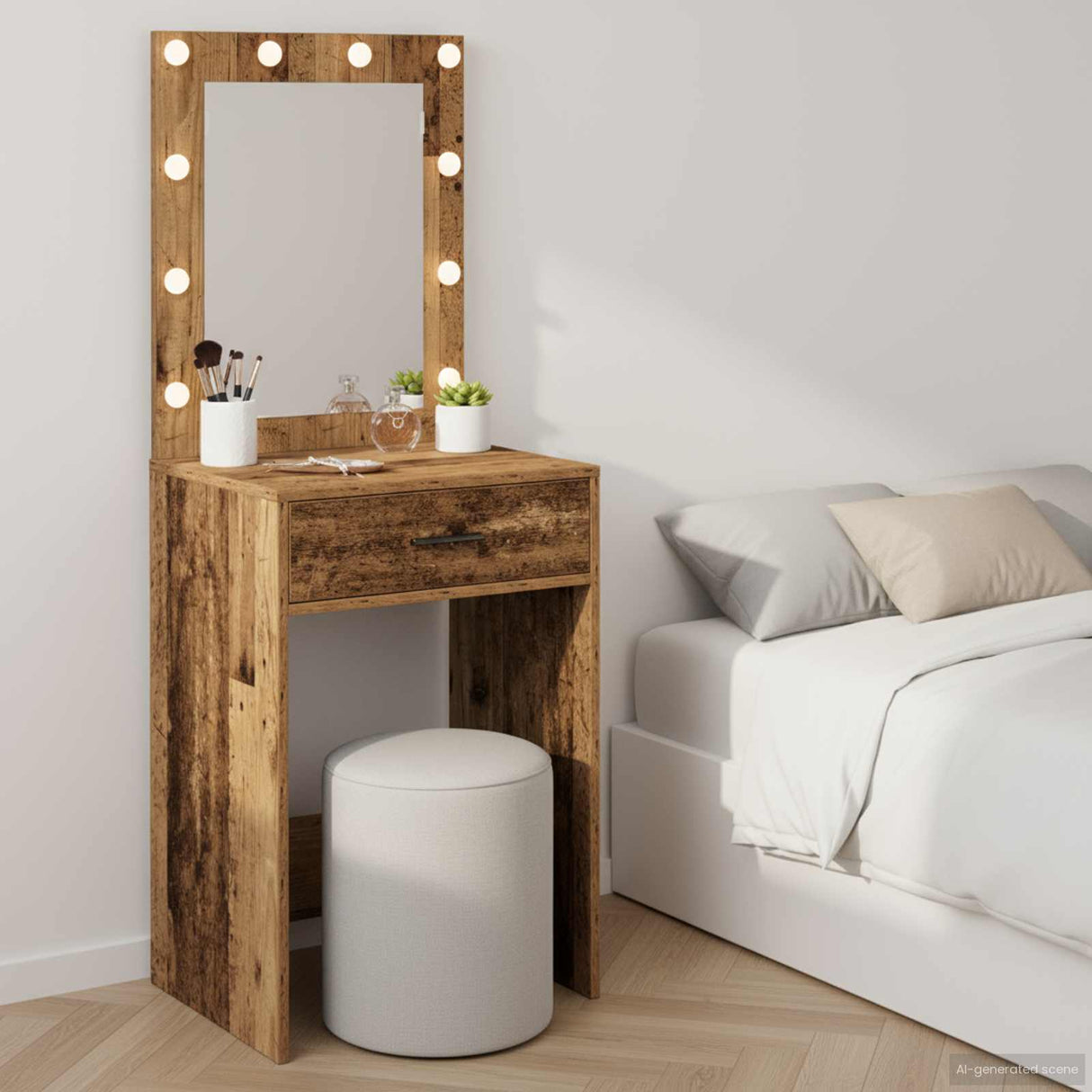 vidaXL Kaptafel met spiegellichten Wit 78,5 x 41 x 135 cm Bewerkt hout