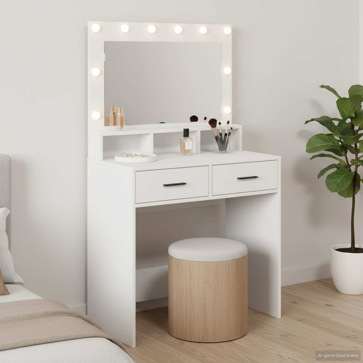 vidaXL Kaptafel met spiegellichten Wit 79 x 41 x 135 cm Bewerkt hout