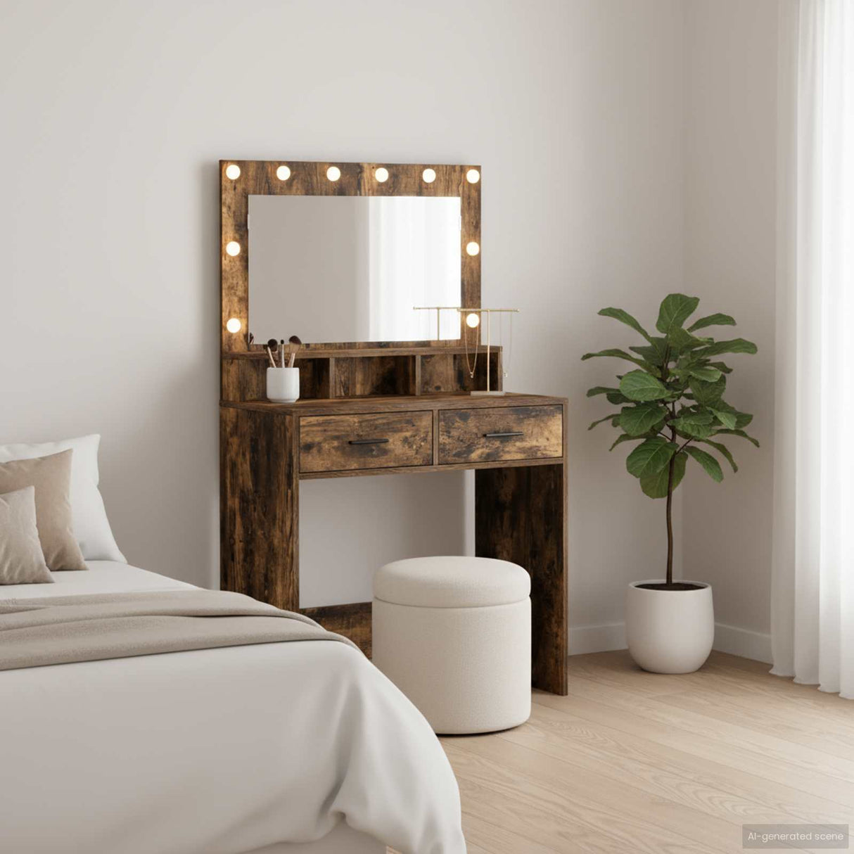 vidaXL Kaptafel met spiegellichten Wit 79 x 41 x 135 cm Bewerkt hout