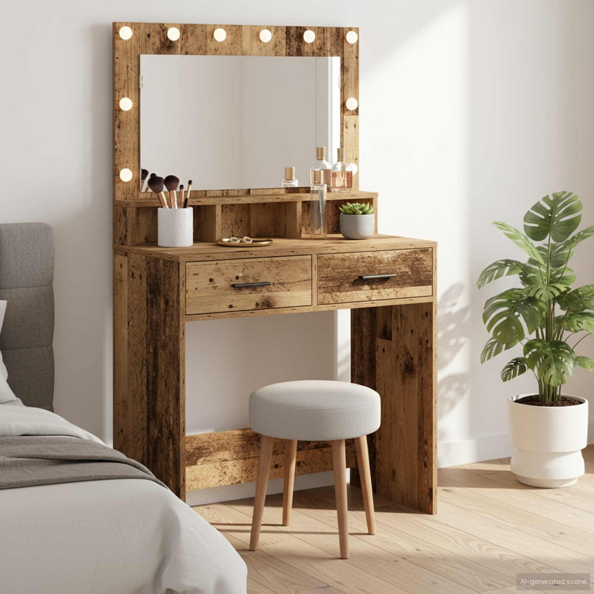 vidaXL Kaptafel met spiegellichten Wit 79 x 41 x 135 cm Bewerkt hout