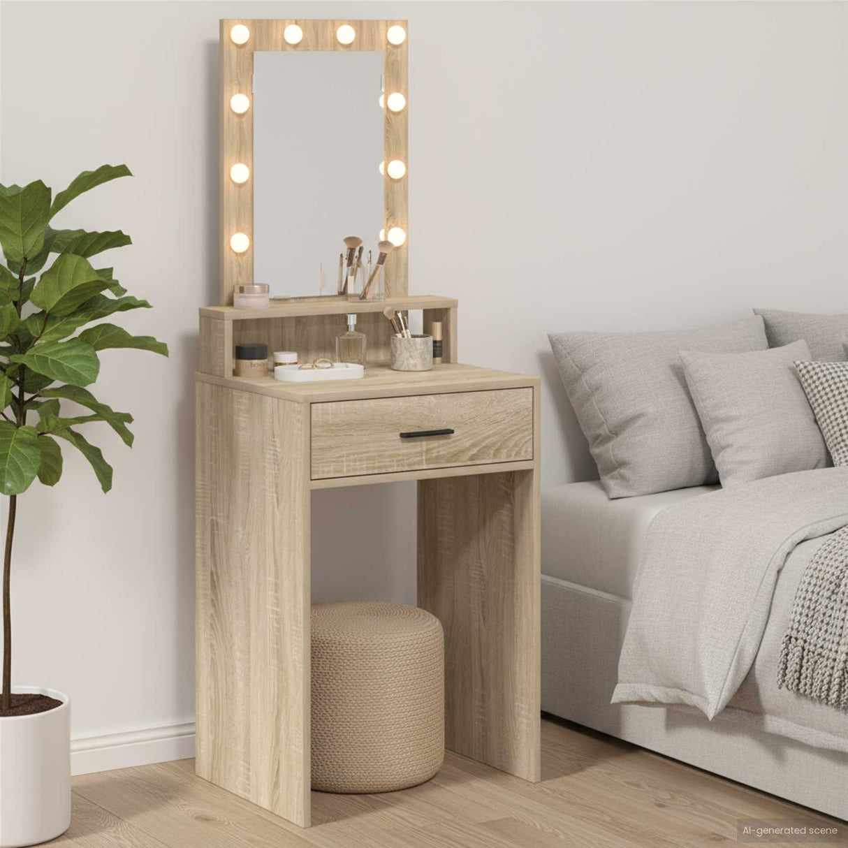 vidaXL Kaptafel met spiegellichten Wit 79 x 41 x 135 cm Bewerkt hout