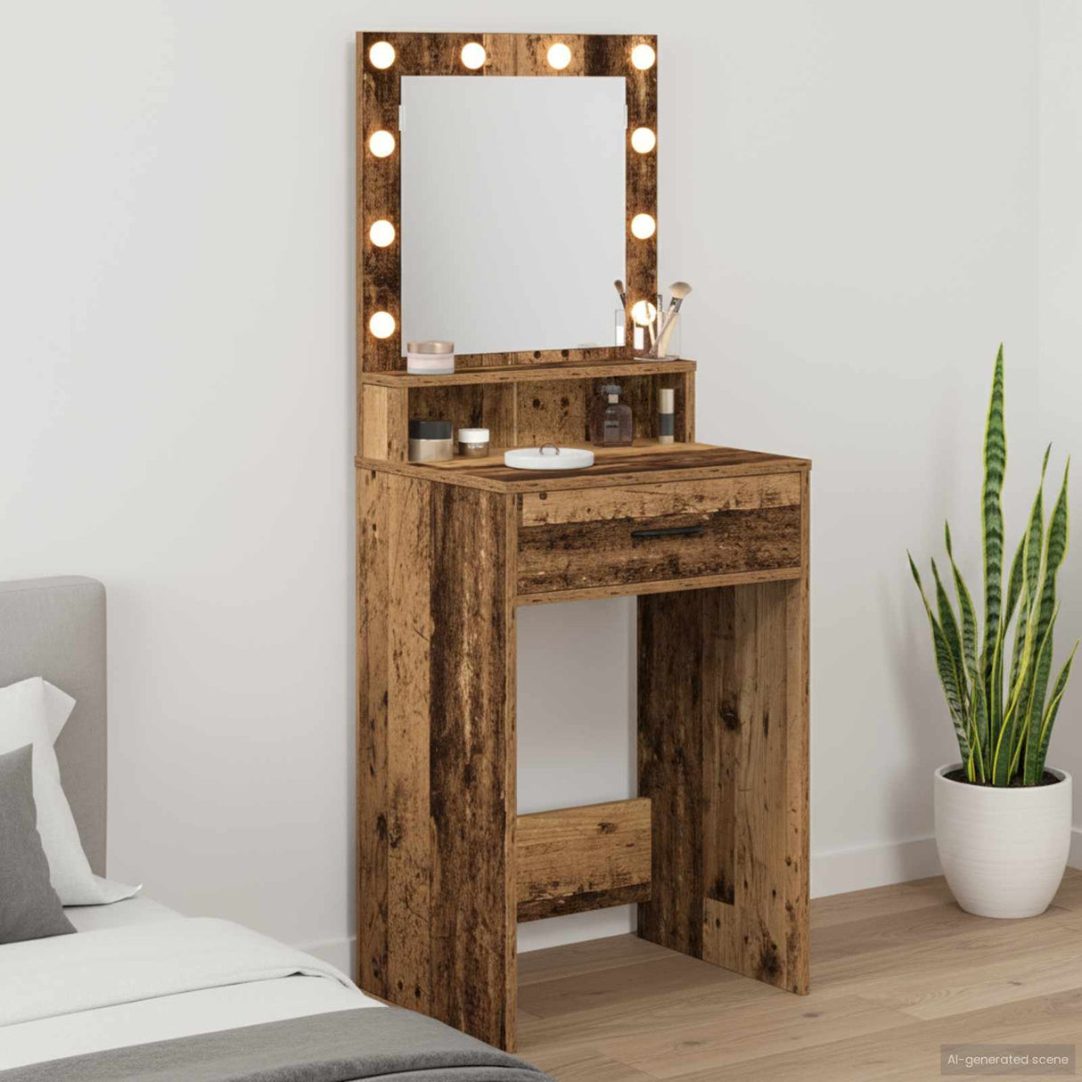 vidaXL Kaptafel met spiegellichten Wit 79 x 41 x 135 cm Bewerkt hout