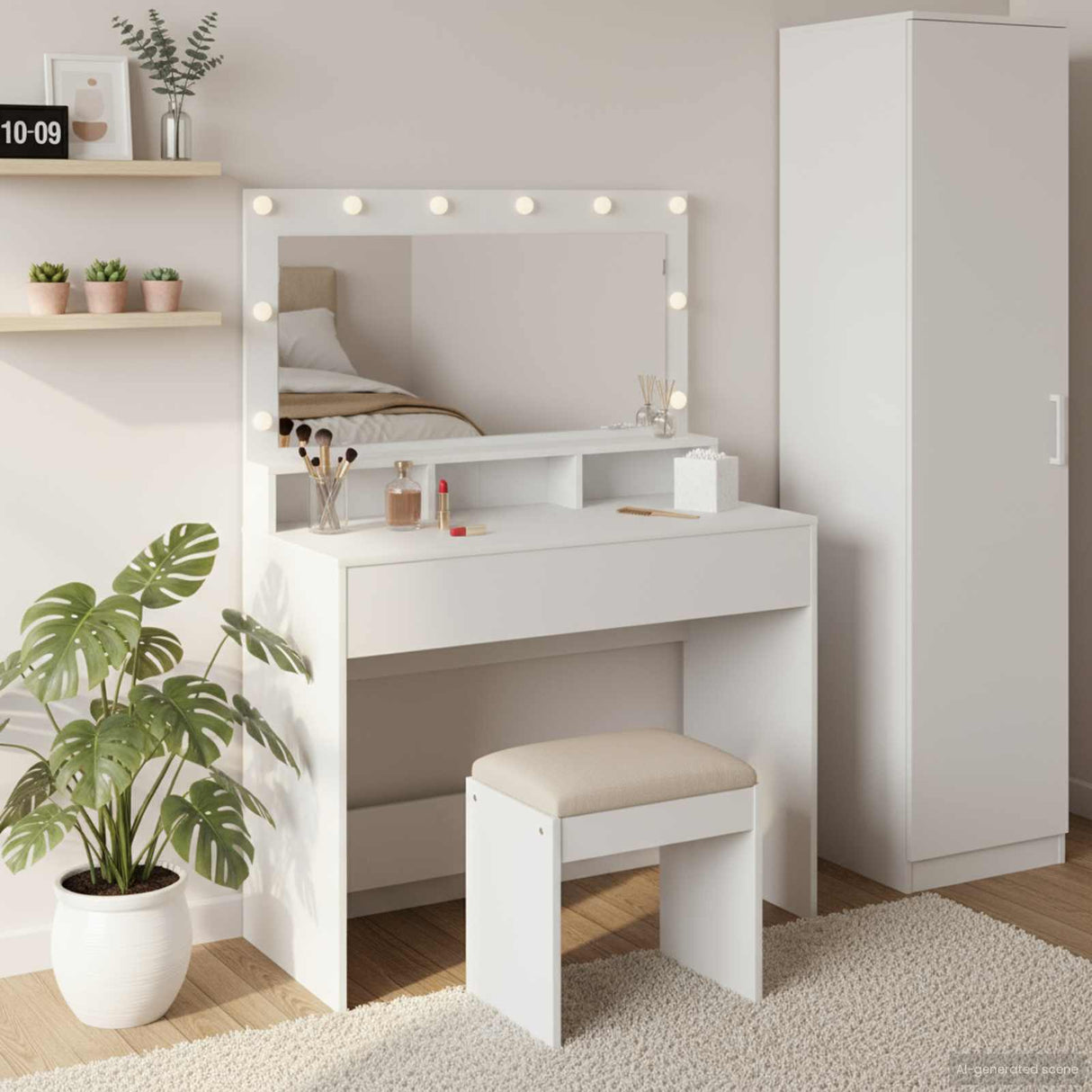 vidaXL Kaptafel met spiegellichten Wit 100 x 41 x 135 cm Bewerkt hout