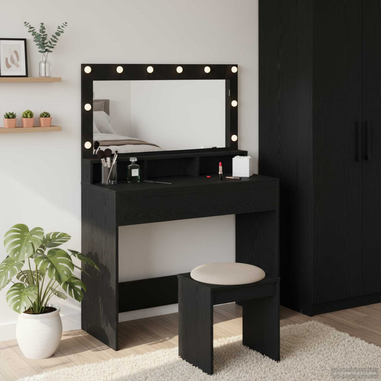 vidaXL Kaptafel met spiegellichten Wit 100 x 41 x 135 cm Bewerkt hout