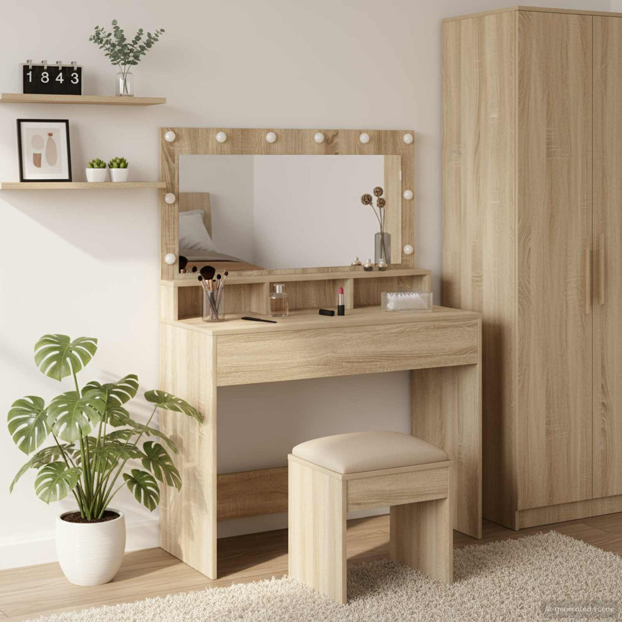 vidaXL Kaptafel met spiegellichten Wit 100 x 41 x 135 cm Bewerkt hout