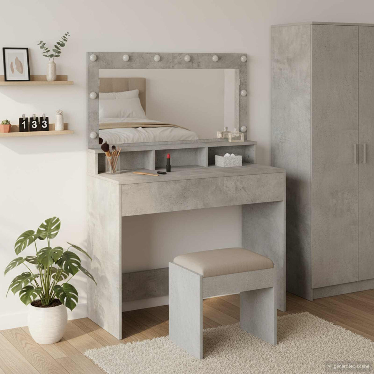 vidaXL Kaptafel met spiegellichten Wit 100 x 41 x 135 cm Bewerkt hout