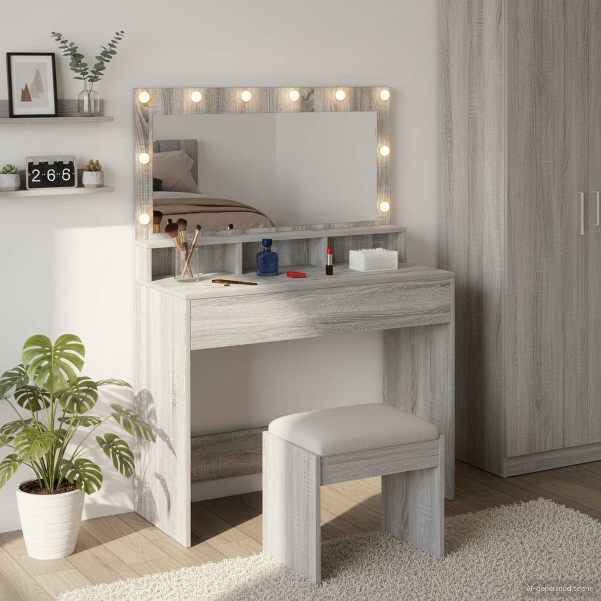 vidaXL Kaptafel met spiegellichten Wit 100 x 41 x 135 cm Bewerkt hout