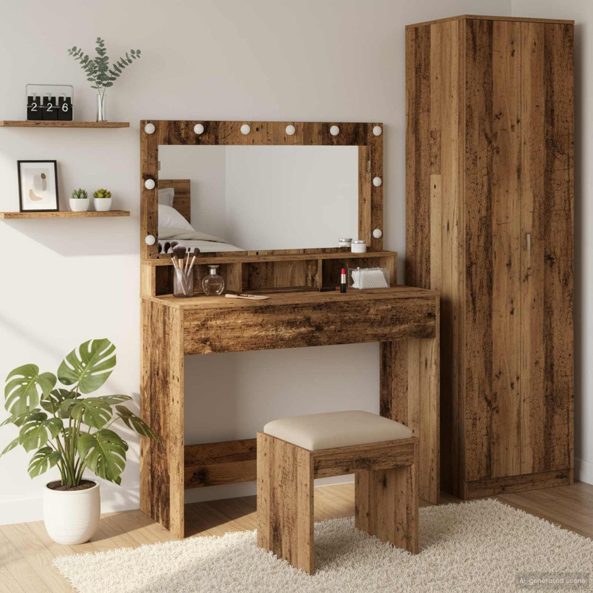 vidaXL Kaptafel met spiegellichten Wit 100 x 41 x 135 cm Bewerkt hout