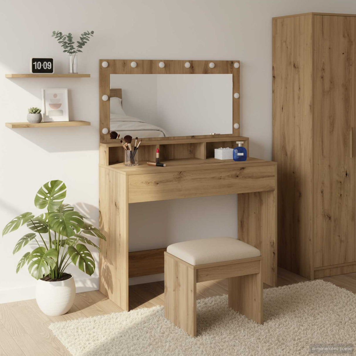 vidaXL Kaptafel met spiegellichten Wit 100 x 41 x 135 cm Bewerkt hout