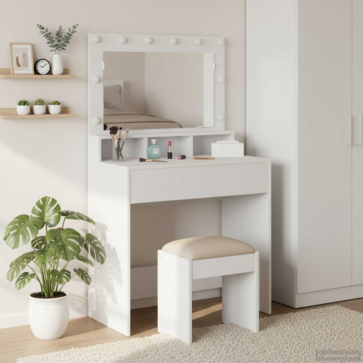 vidaXL Kaptafel met spiegellichten Wit 100 x 41 x 135 cm Bewerkt hout