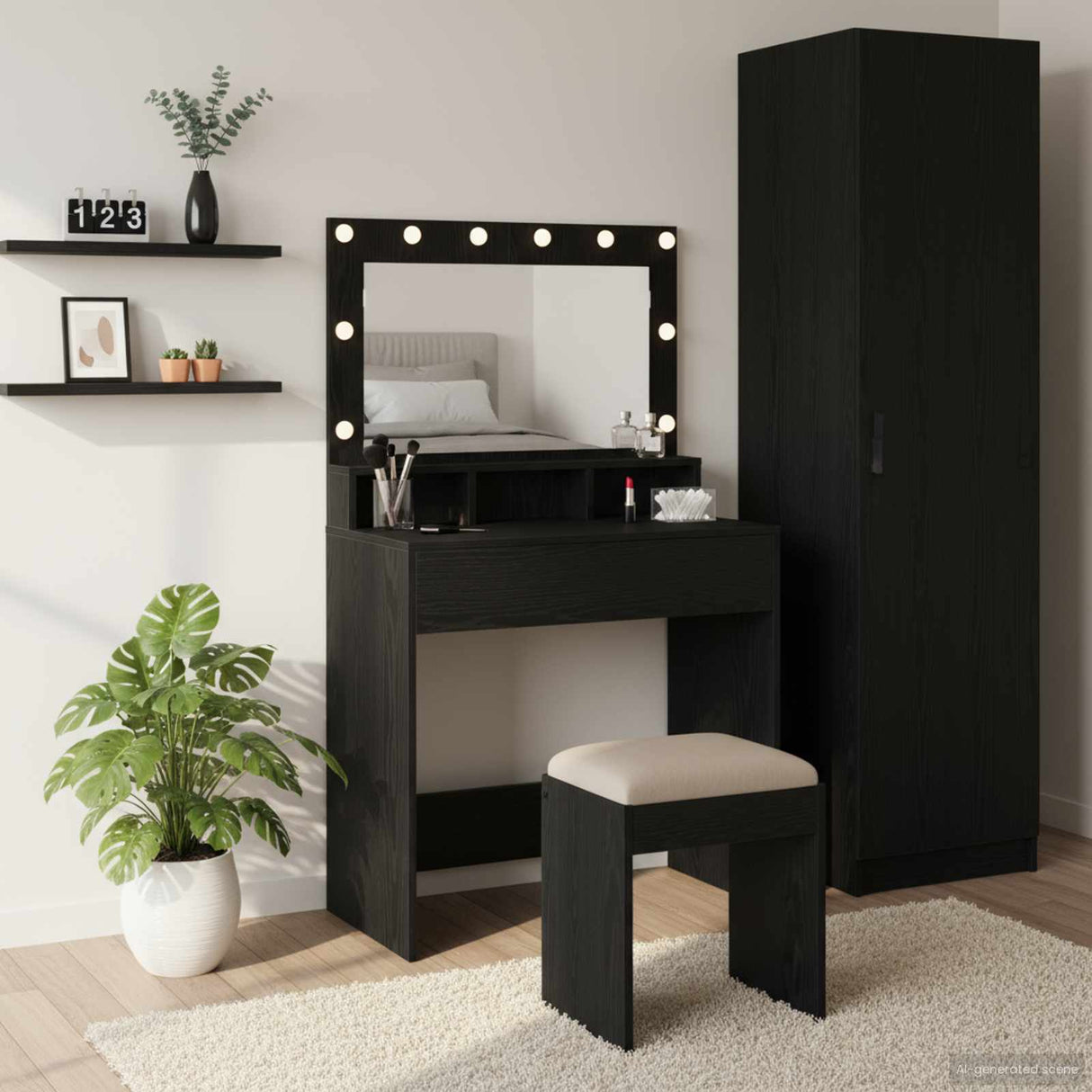 vidaXL Kaptafel met spiegellichten Wit 100 x 41 x 135 cm Bewerkt hout