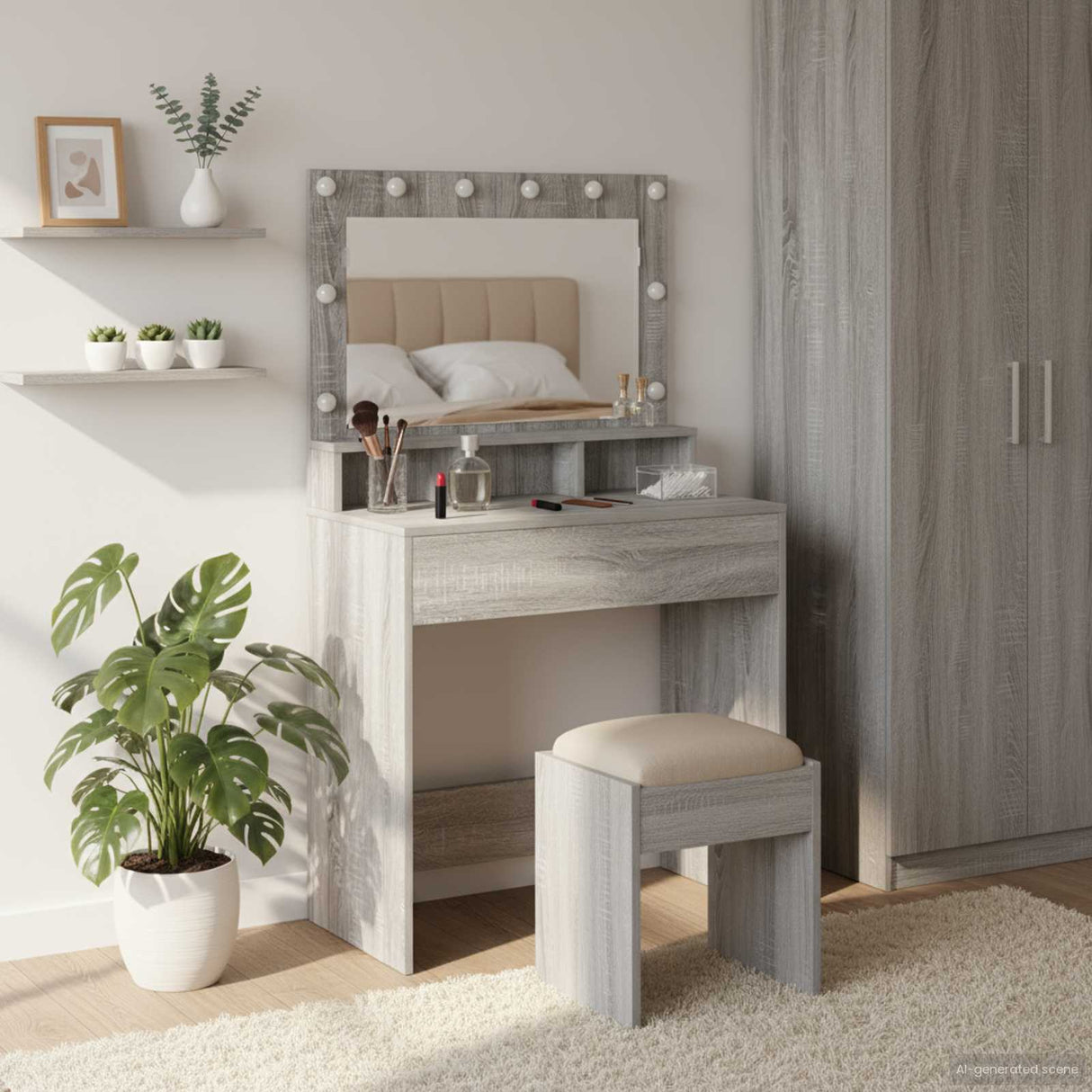 vidaXL Kaptafel met spiegellichten Wit 100 x 41 x 135 cm Bewerkt hout