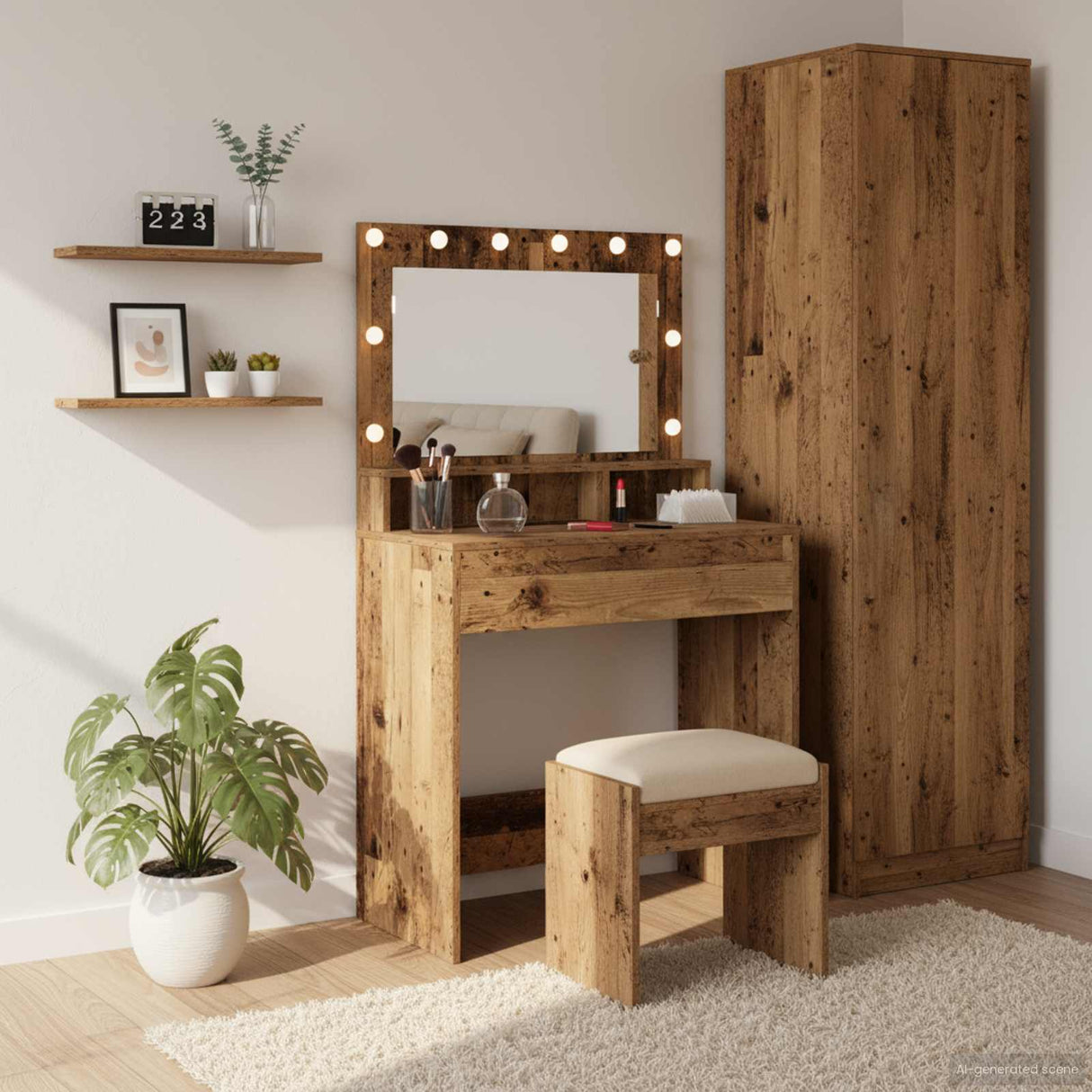 vidaXL Kaptafel met spiegellichten Wit 100 x 41 x 135 cm Bewerkt hout