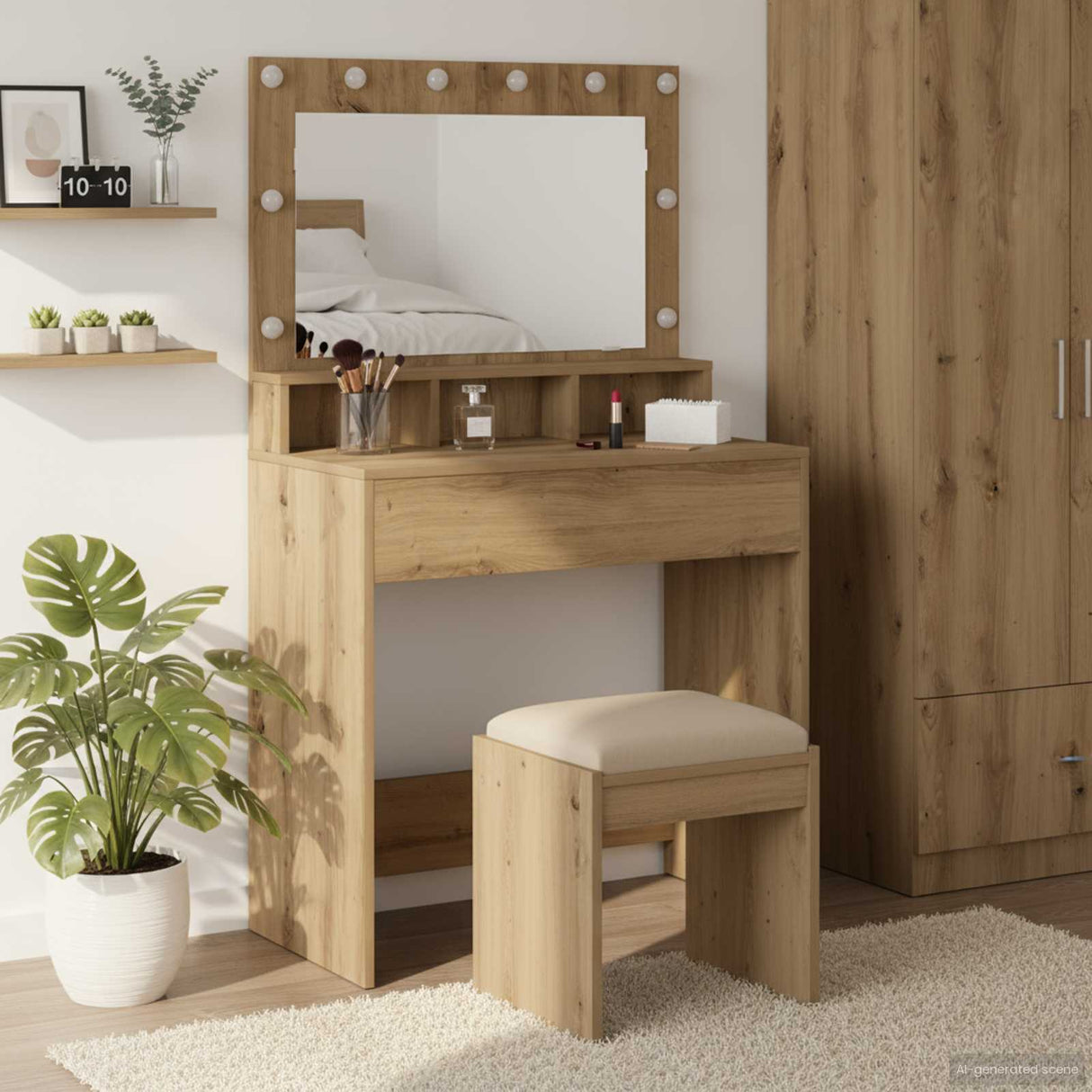 vidaXL Kaptafel met spiegellichten Wit 100 x 41 x 135 cm Bewerkt hout