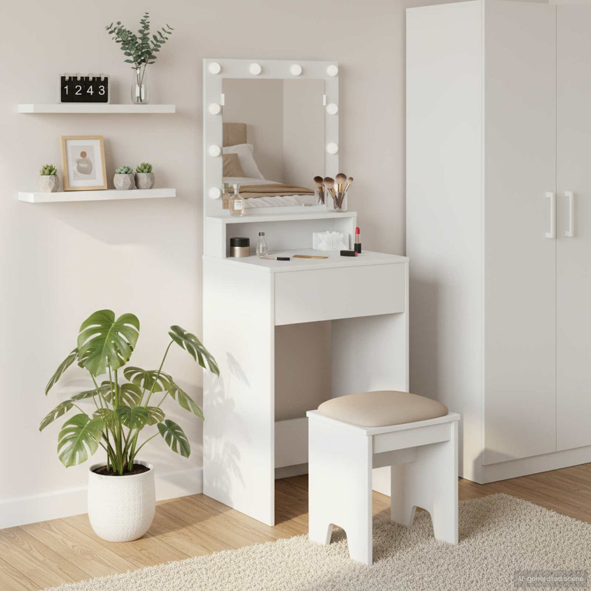 vidaXL Kaptafel met spiegellichten Wit 100 x 41 x 135 cm Bewerkt hout