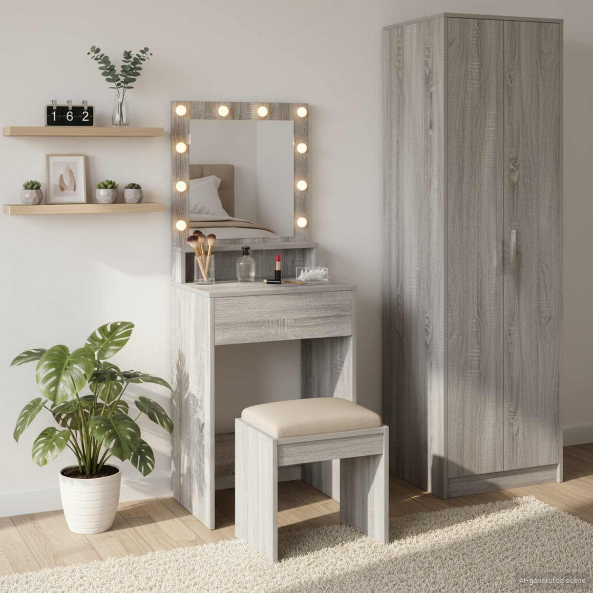 vidaXL Kaptafel met spiegellichten Wit 100 x 41 x 135 cm Bewerkt hout