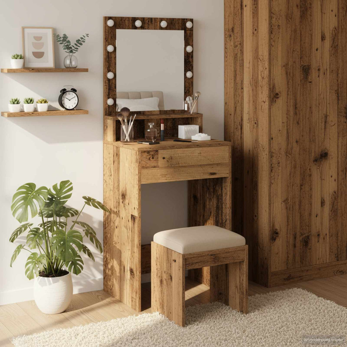 vidaXL Kaptafel met spiegellichten Wit 100 x 41 x 135 cm Bewerkt hout