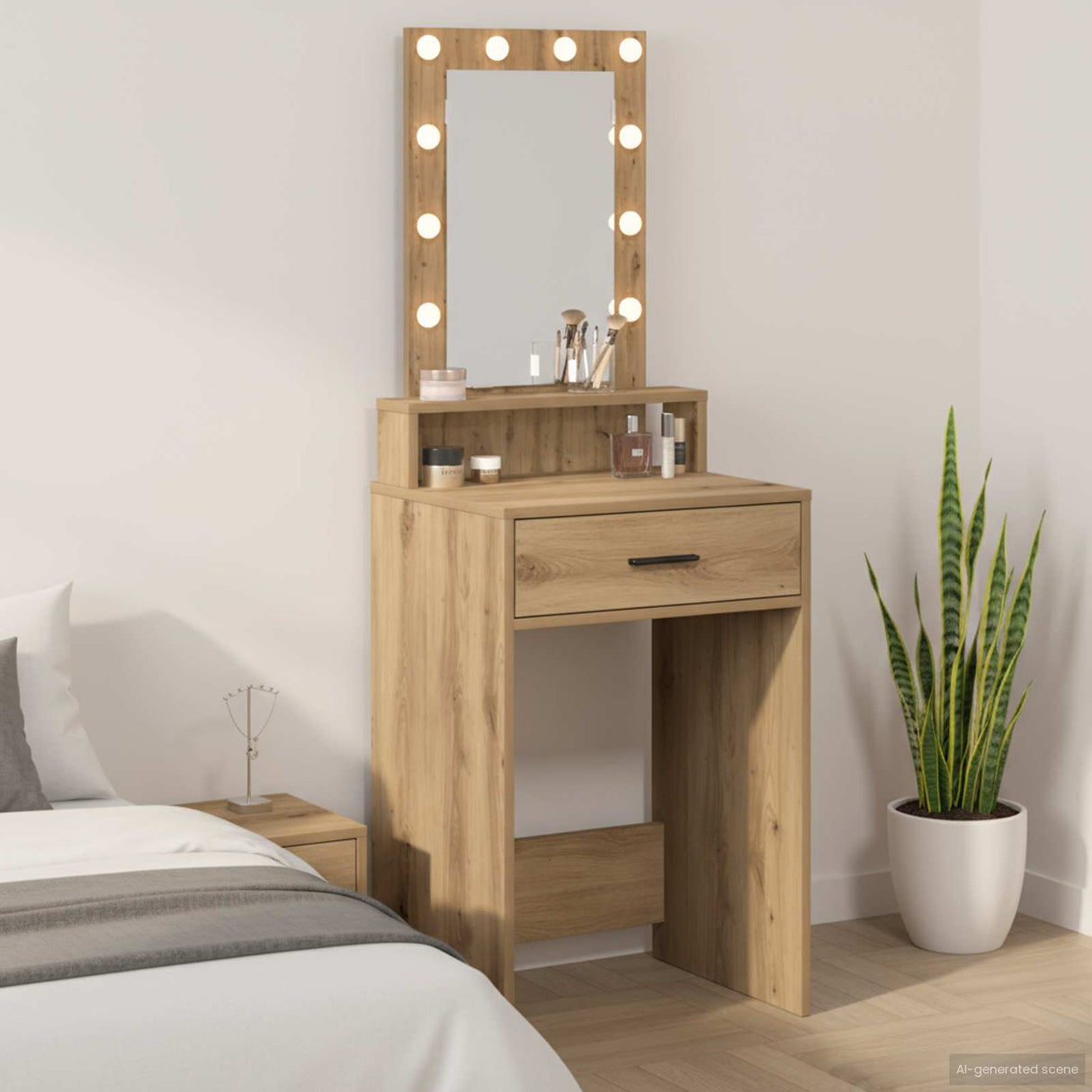 vidaXL Kaptafel met spiegellichten Wit 50 x 41 x 140 cm Bewerkt hout