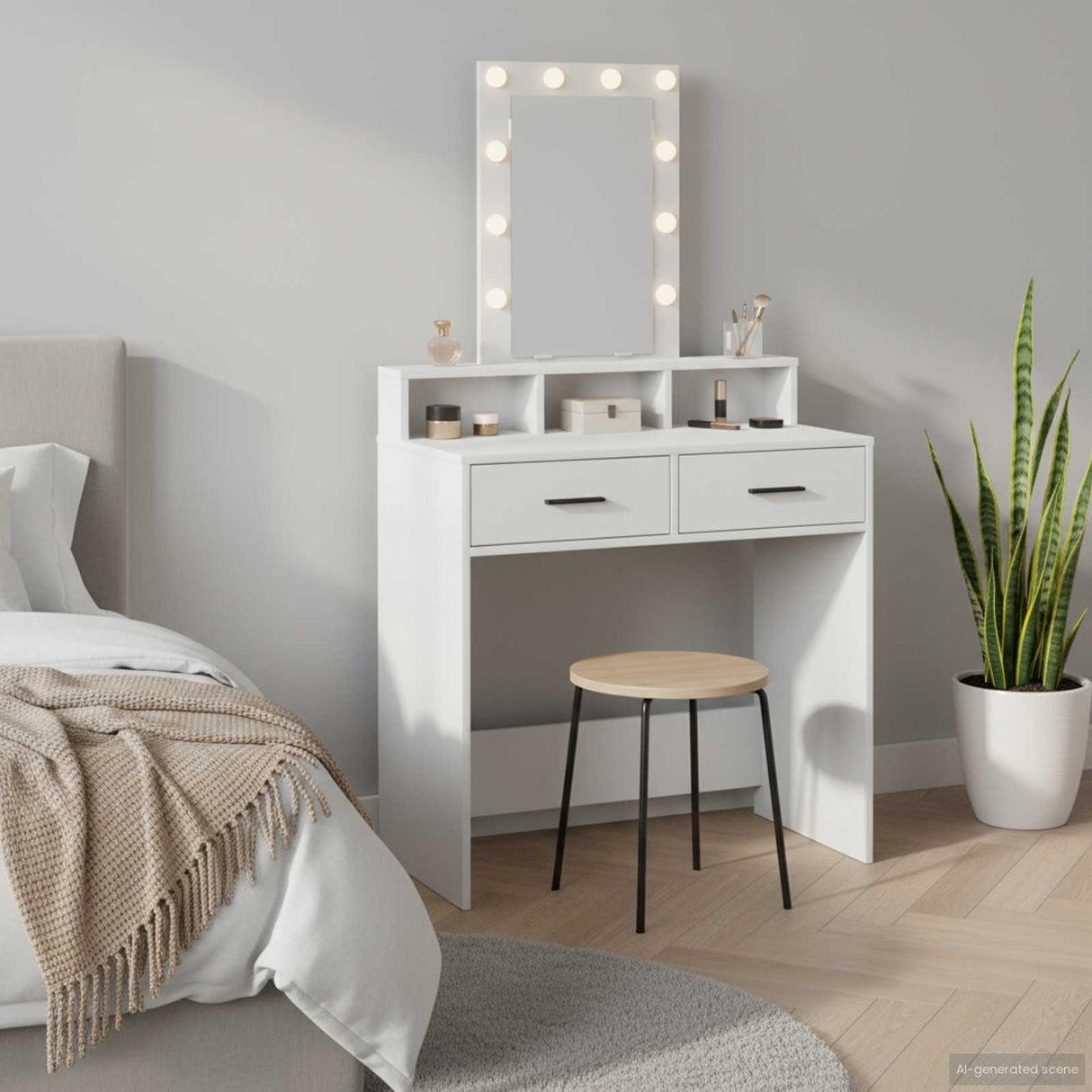 vidaXL Kaptafel met spiegellichten Wit 50 x 41 x 140 cm Bewerkt hout