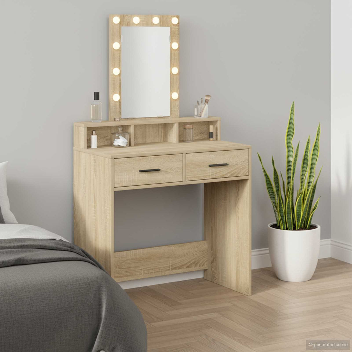 vidaXL Kaptafel met spiegellichten Wit 50 x 41 x 140 cm Bewerkt hout