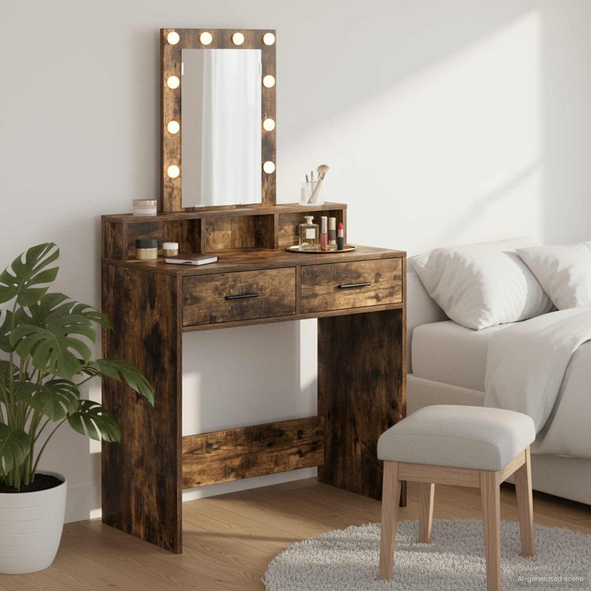 vidaXL Kaptafel met spiegellichten Wit 50 x 41 x 140 cm Bewerkt hout