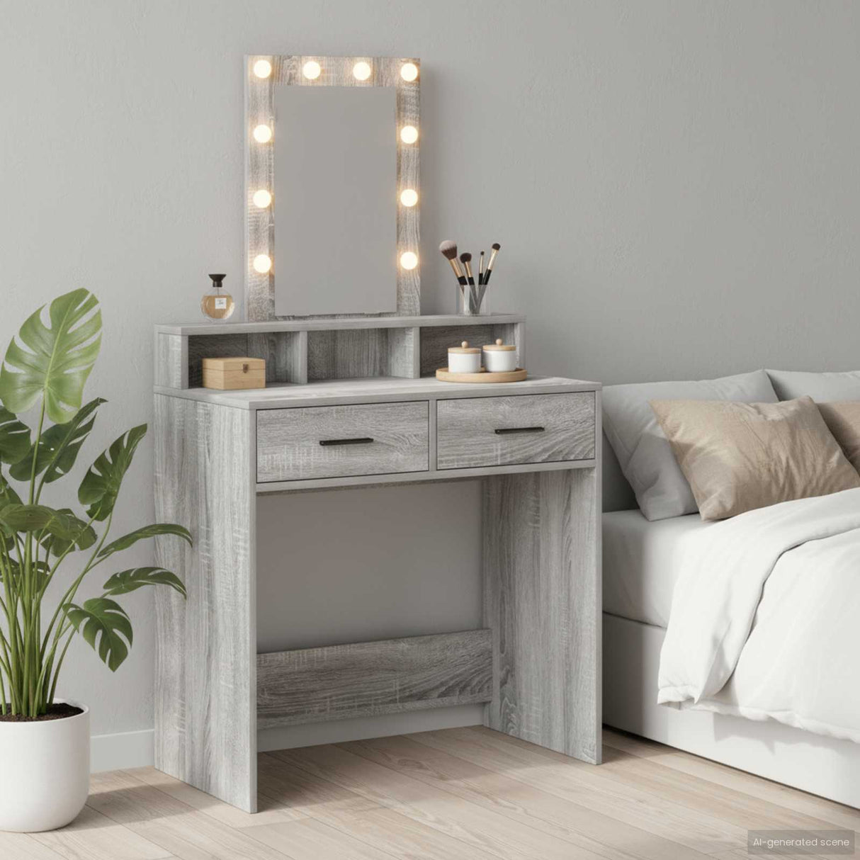 vidaXL Kaptafel met spiegellichten Wit 50 x 41 x 140 cm Bewerkt hout