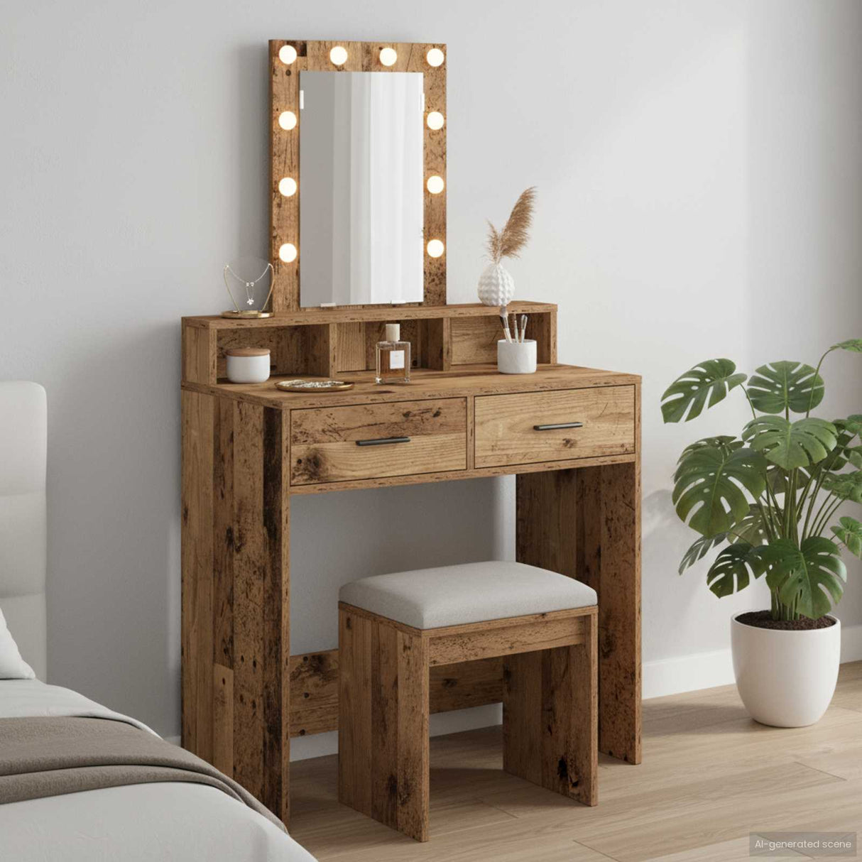 vidaXL Kaptafel met spiegellichten Wit 50 x 41 x 140 cm Bewerkt hout
