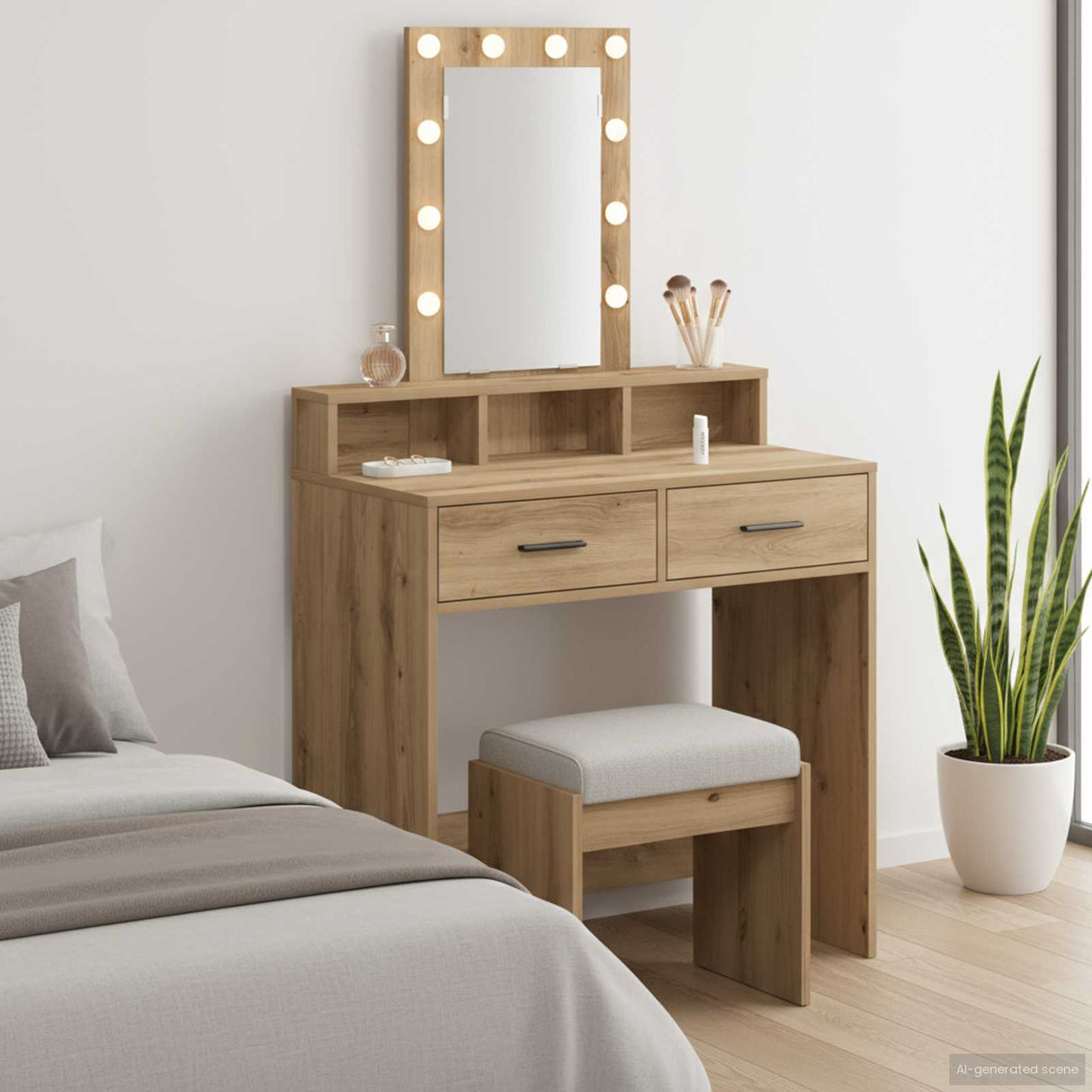 vidaXL Kaptafel met spiegellichten Wit 50 x 41 x 140 cm Bewerkt hout