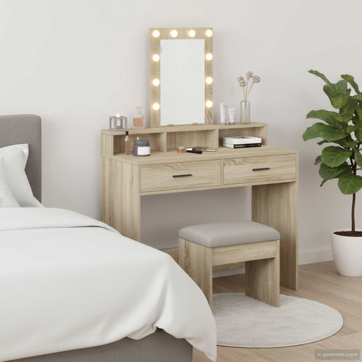 vidaXL Kaptafel met spiegellichten Wit 50 x 41 x 140 cm Bewerkt hout