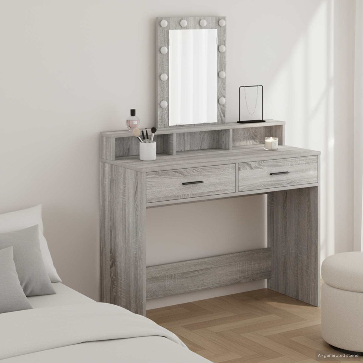 vidaXL Kaptafel met spiegellichten Wit 50 x 41 x 140 cm Bewerkt hout