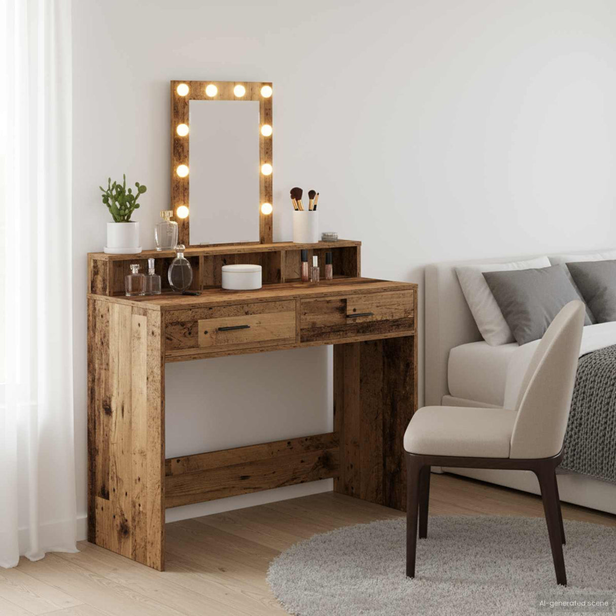 vidaXL Kaptafel met spiegellichten Wit 50 x 41 x 140 cm Bewerkt hout